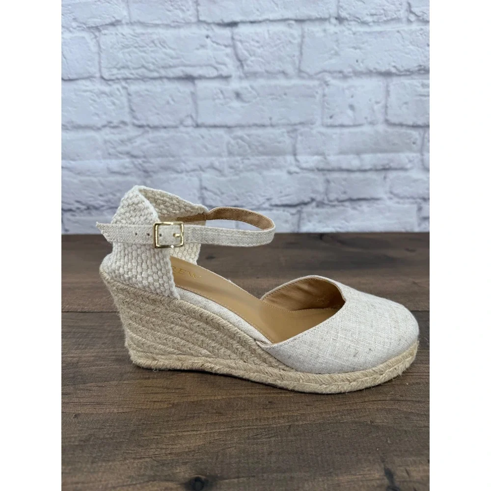 J.Crew Womens Linen Espadrille Wedge Sandals Natural Oatmeal Size 7 Buckle Strap